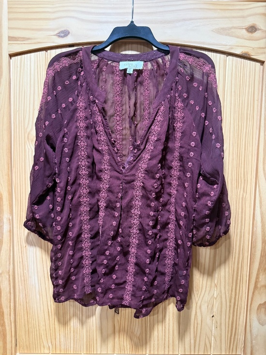 Olive & Oak Tops - Olive & Oak embroidered shirt sleeve flowy top